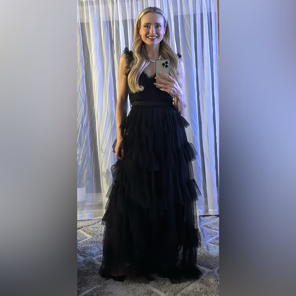 Black Tiered Tulle Evening Dress - Elegant Women's Gown - 4